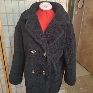 Vegan Fur Cozy Fluffy Teddy Source Unknown Black Pea Coat